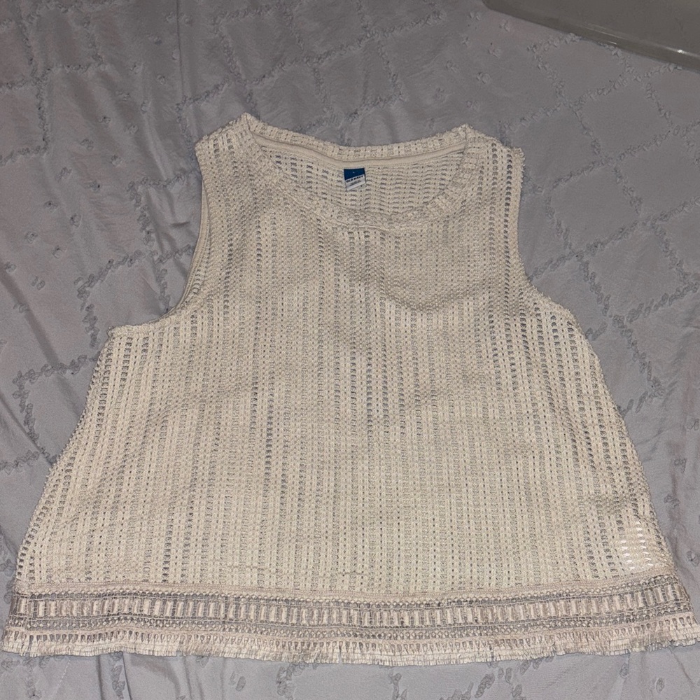 Sleeveless Cream Knit Boho Cropped Tank Top
